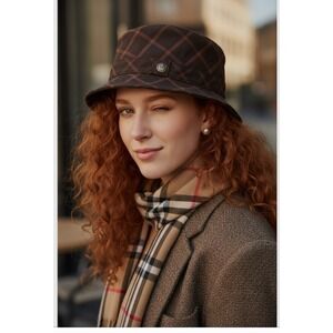 Goorin‎ Bros Brown Plaid Teddy Spaghets Fedora Unisex Large
